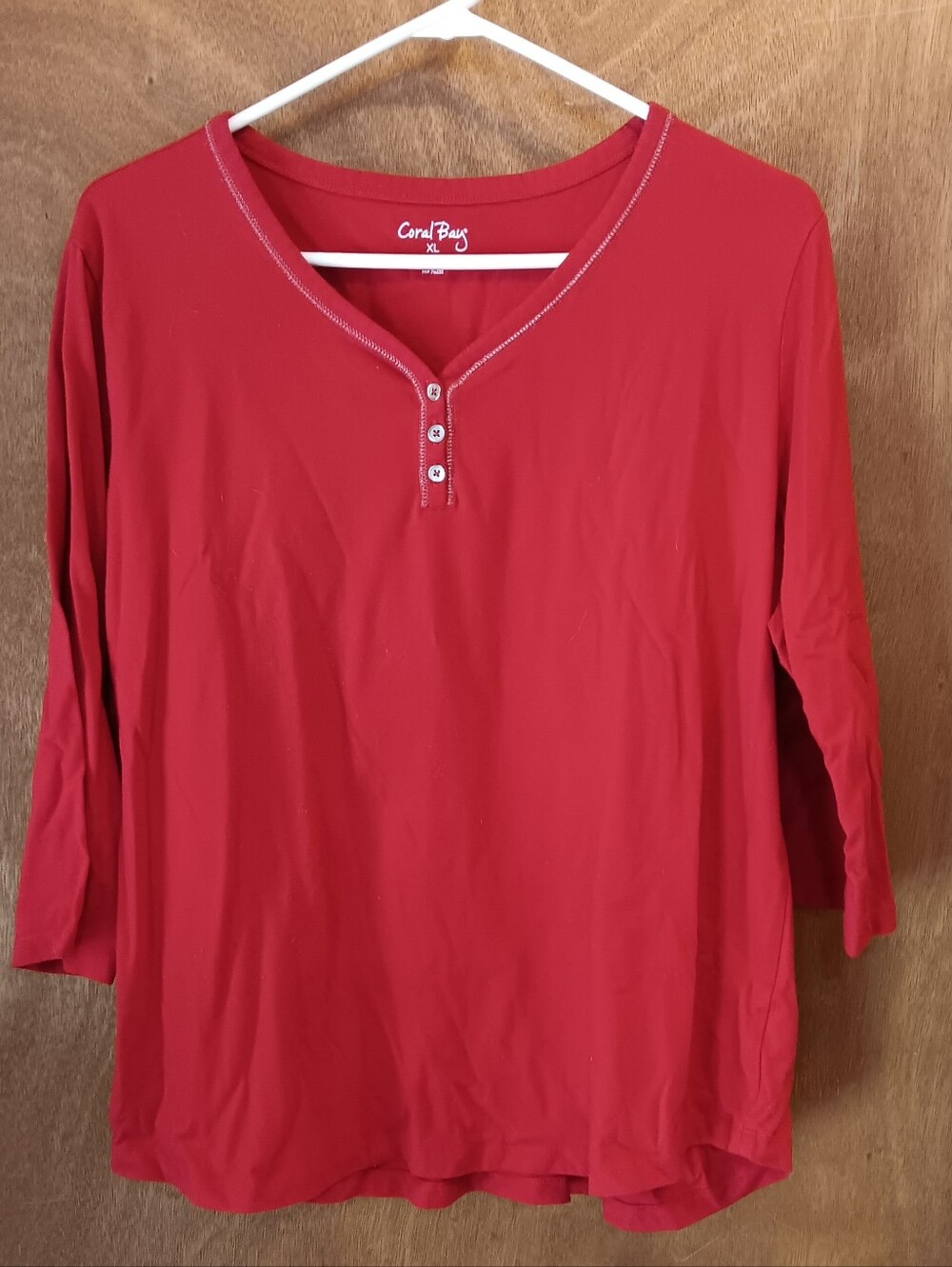 Coral Bay Red Long-Sleeve Henley Top